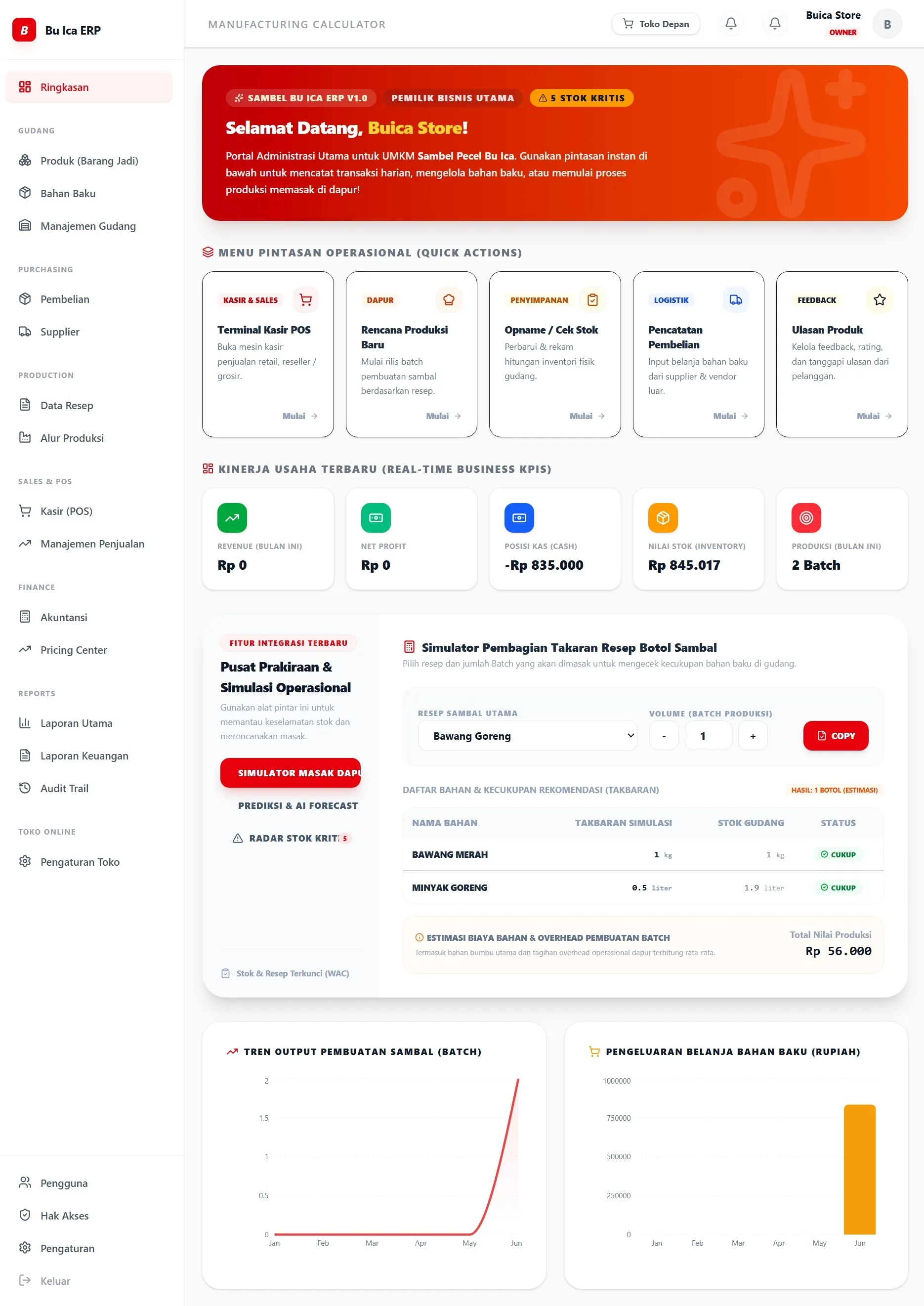 Screenshot Sistem ERP & Manajemen Produksi Kustom untuk Sambel Bu Ica