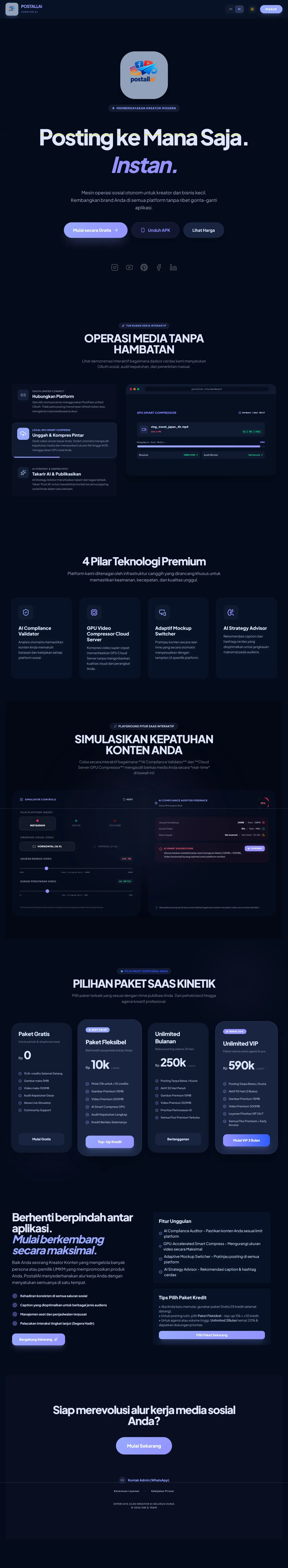 Screenshot Platform SaaS Manajemen Konten Berbasis AI untuk PostAll